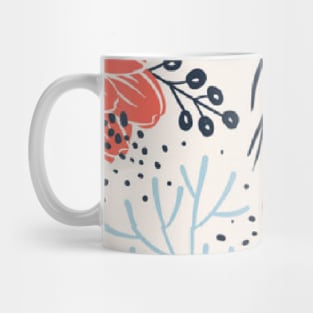 Orange, Coral, Navy Blue, Mint Green Floral on White Cream Mug